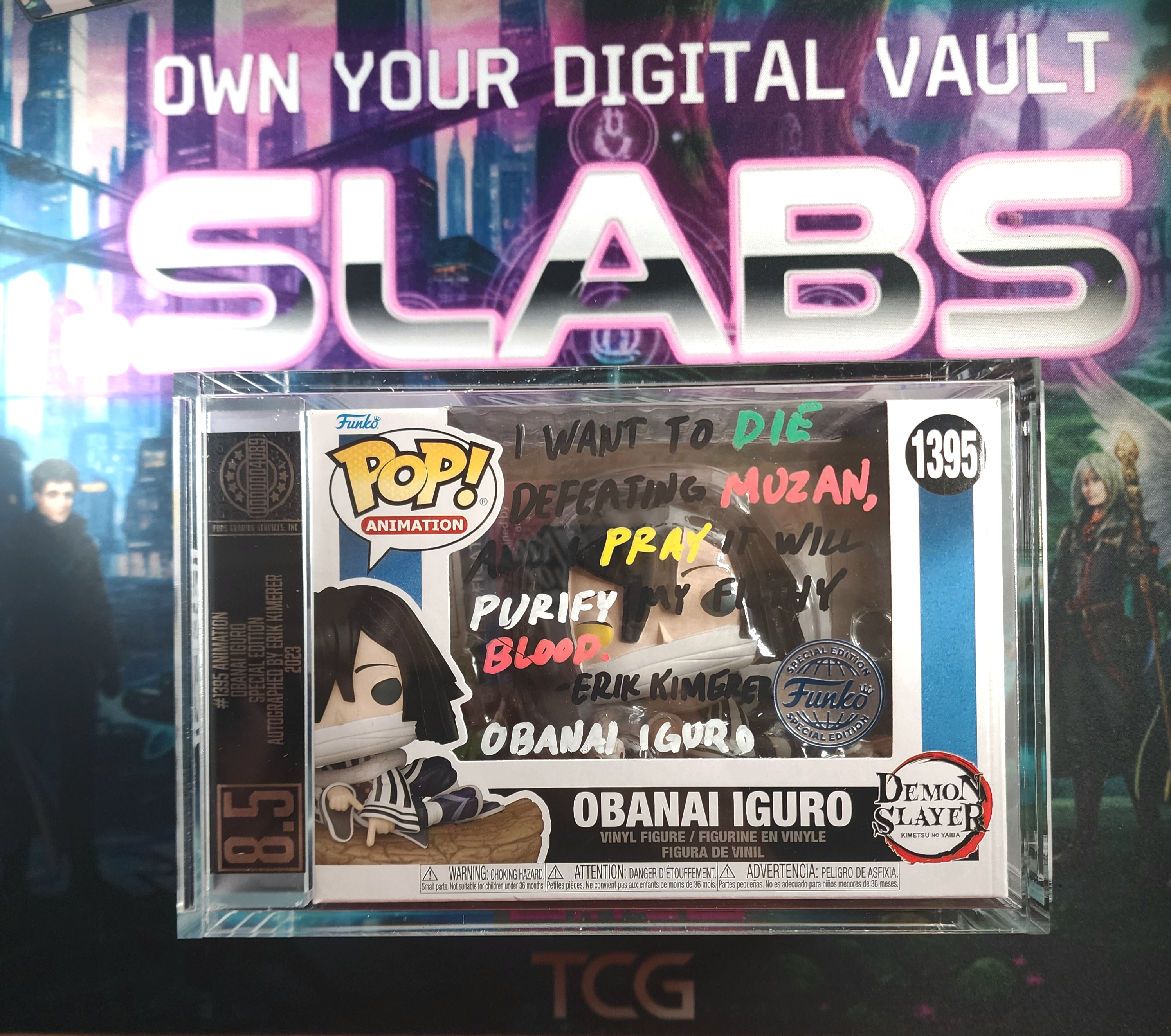 PGS Graded 8.5 Autographed Obanai Iguro Funko POP #1395