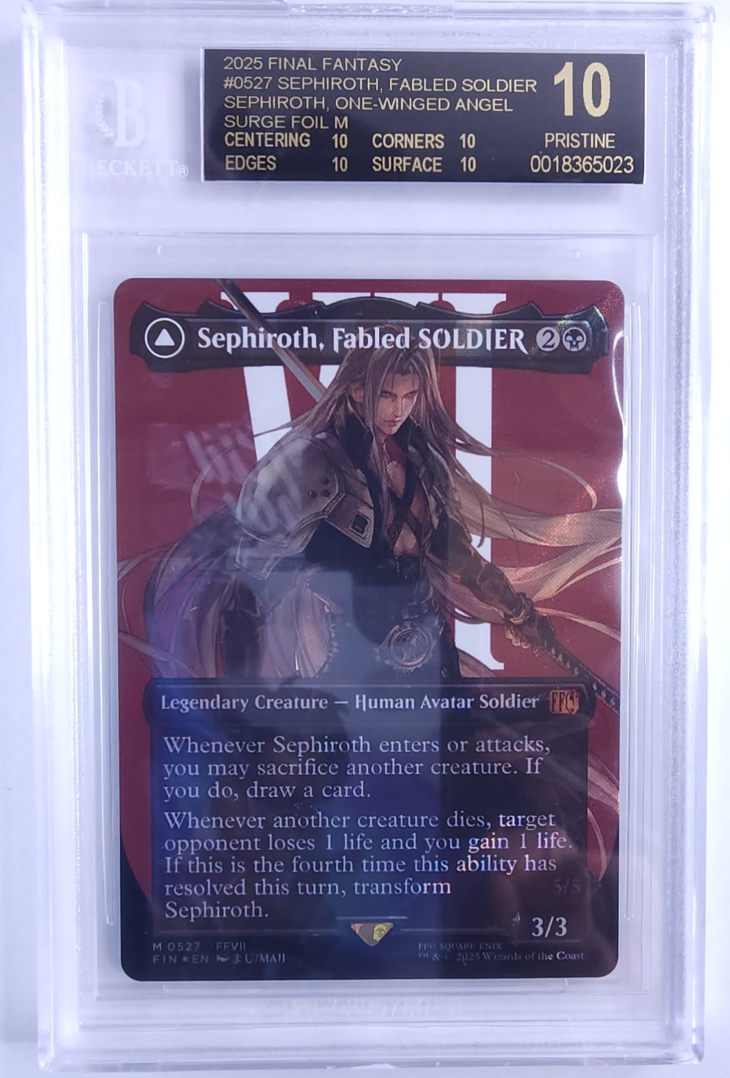 2025 Magic the Gathering Sephiroth Fabled Soldier #0527 Borderless Surge Foil [BGS Black Label Pristine 10]