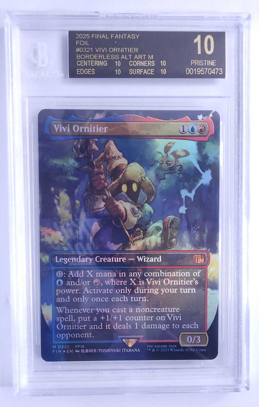 2025 Final Fantasy MTG Vivi Ornitier #0321 Borderless Alt Art M Foil - BGS 10 Pristine Black Label (Quad 10s)